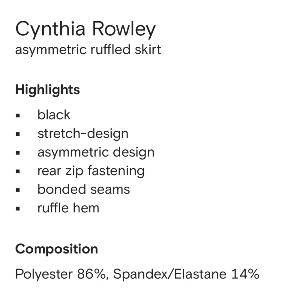 NWT🖤Cynthia Rowley Black Asymmetrical Flounce Skirt. Size 0